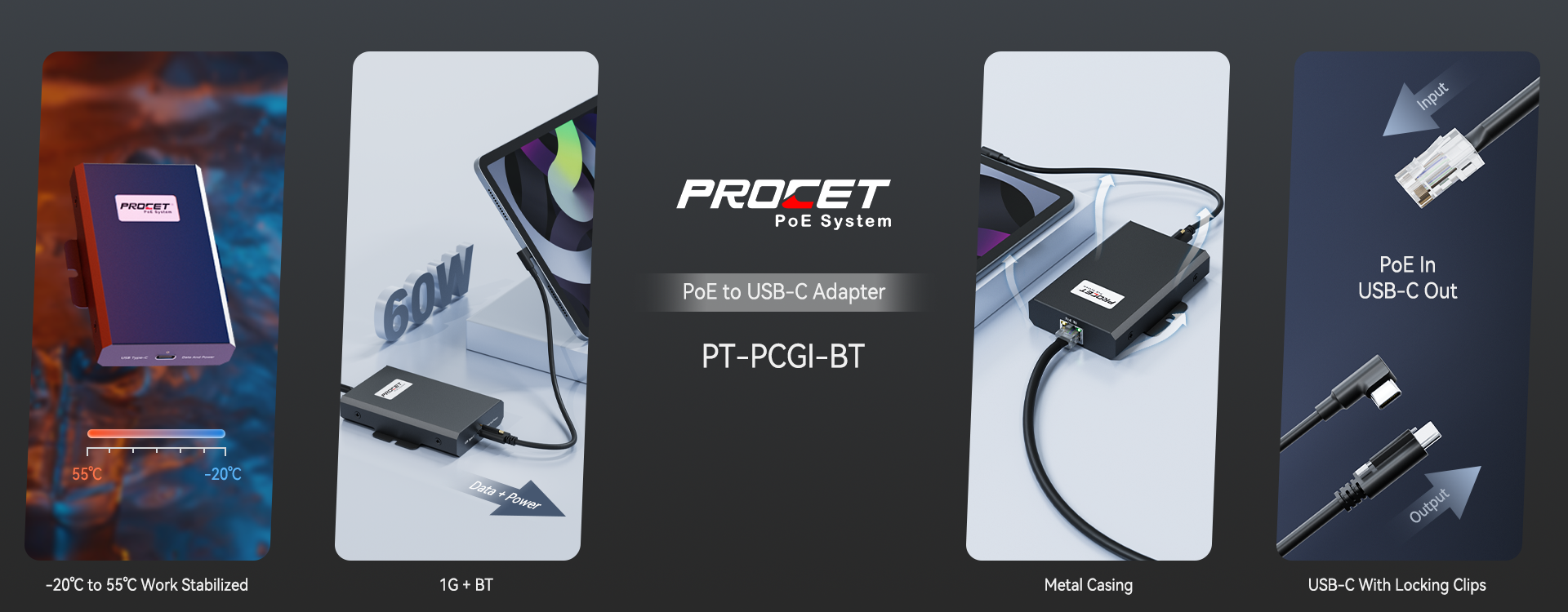 PROCET Gigabit PoE to USB-C adapter