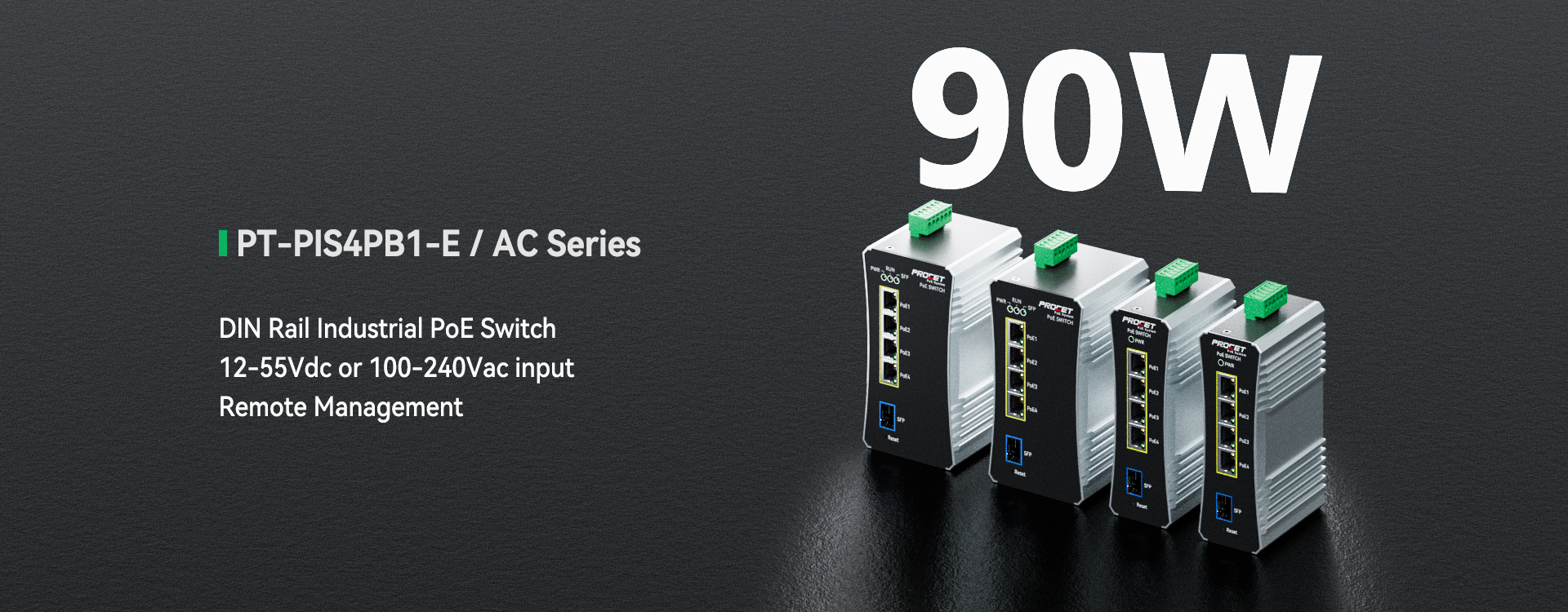 managed industrial-rated 4-port PoE switch