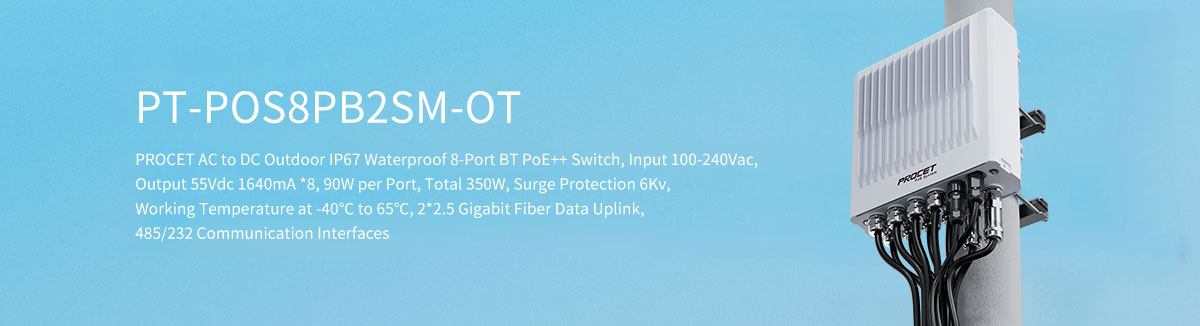 Outdoor 8 Port PoE Switch with 2 SFP 485/232 Communication Interfaces PT-POS8PB2SM-OT