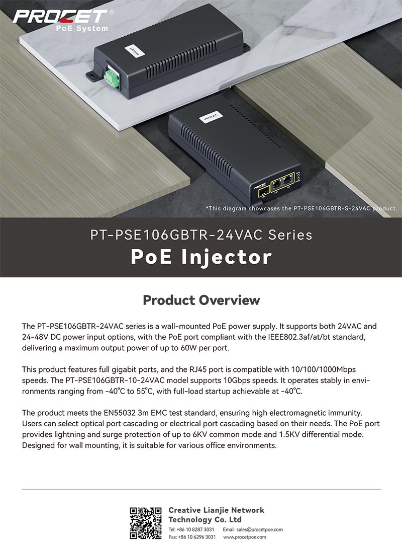 New Model 24V AC Input 60W PoE Injector