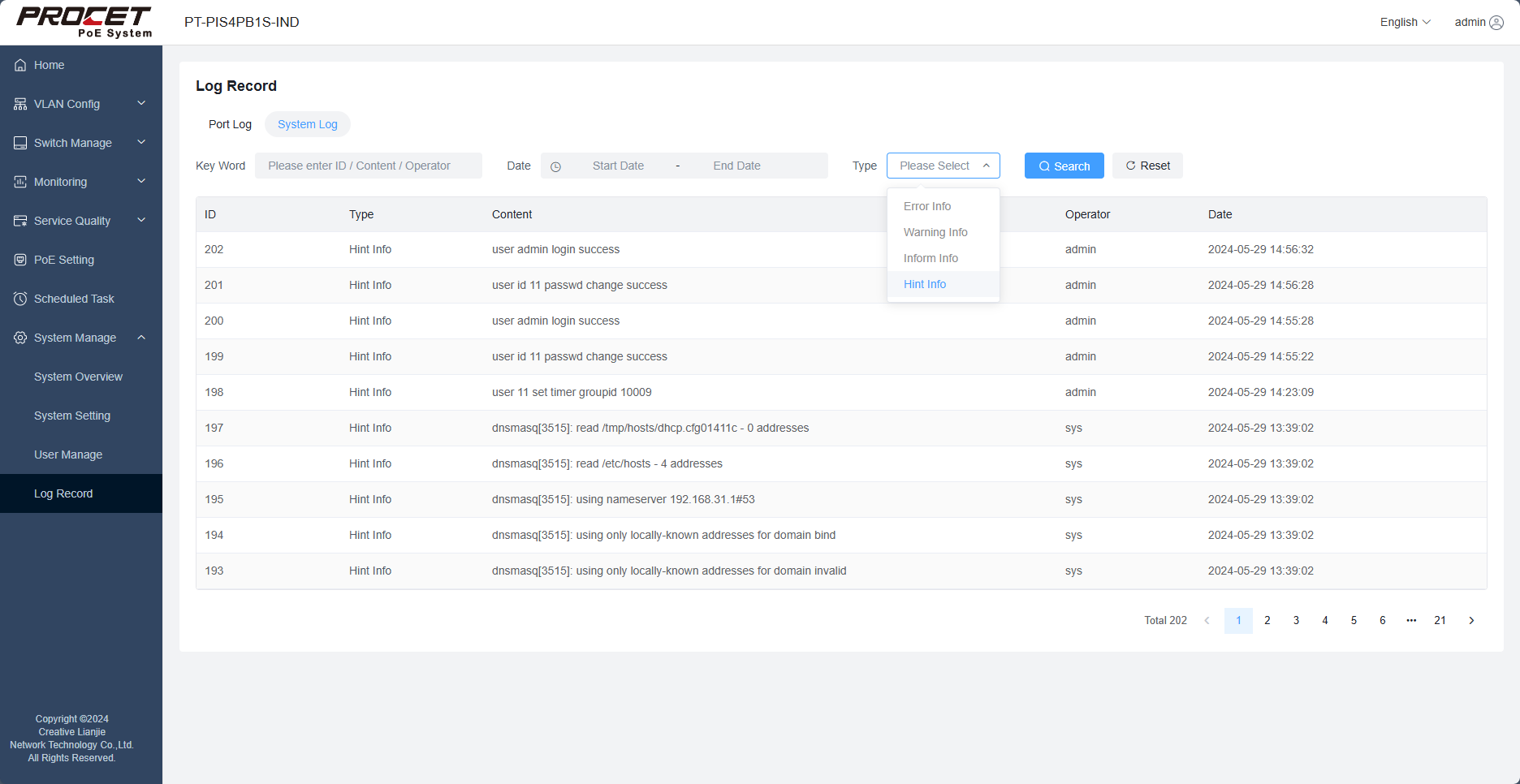 PROCET Outdoor Industrial 8-Port PoE Switch with IP67 Protection