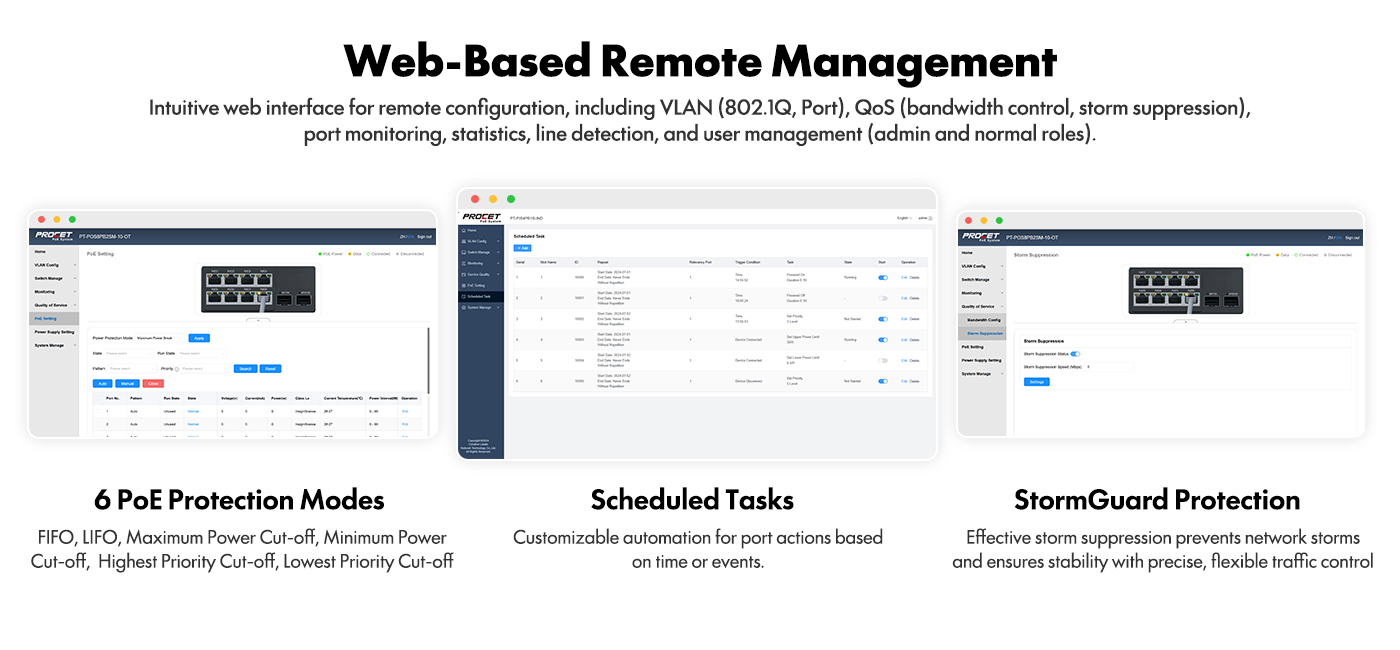 PT-POS8PB2SM-RS-OT Outdoor Waterproof 8-Port PoE Switch Easy Smart Managed