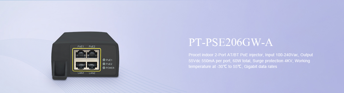 PT-PSE206GW-A 2 Port 60W Gigabit PoE Injector