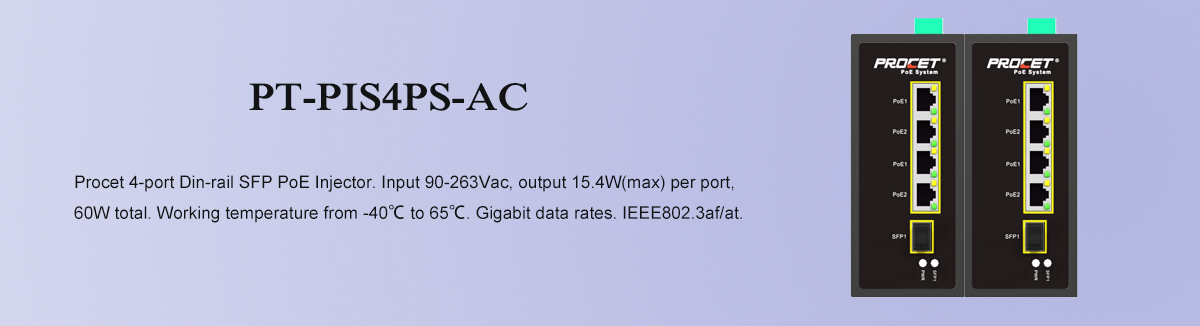 PT-PIS4PS-AC 4-port SFP DIN Injector