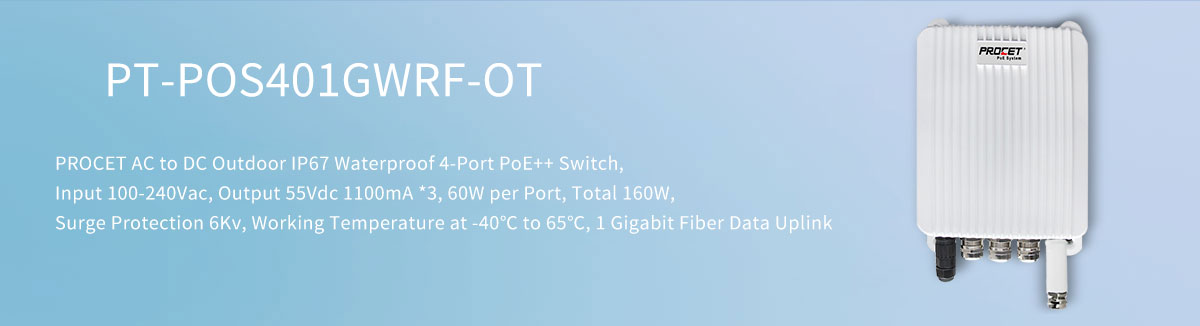 PT-POS401GWRF-OT Waterproof Outdoor 4-Port Fiber High Power PoE Switch