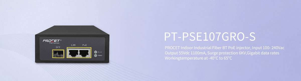 PT-PSE107GRO-S Industrial High-Power Fiber PoE Injector