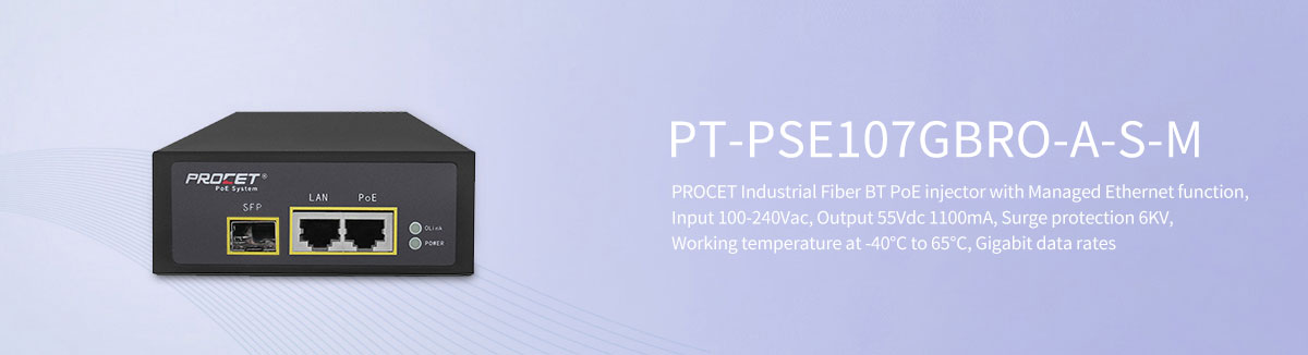 PT-PSE107GBRO-A-S-M Industrial Fiber BT PoE injector
