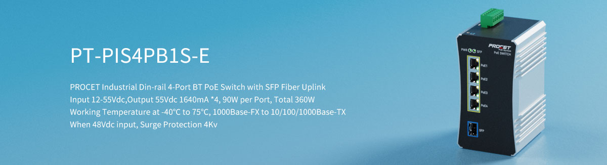 PT-PIS4PB1S-E 4-Port PoE++ high power Switch with SFP Fiber Uplink