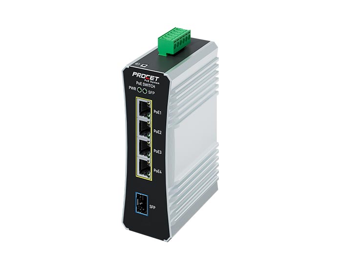 PT-PIS4PB1S Industrial 48VDC high power PoE++ Switch with SFP Fiber Uplink