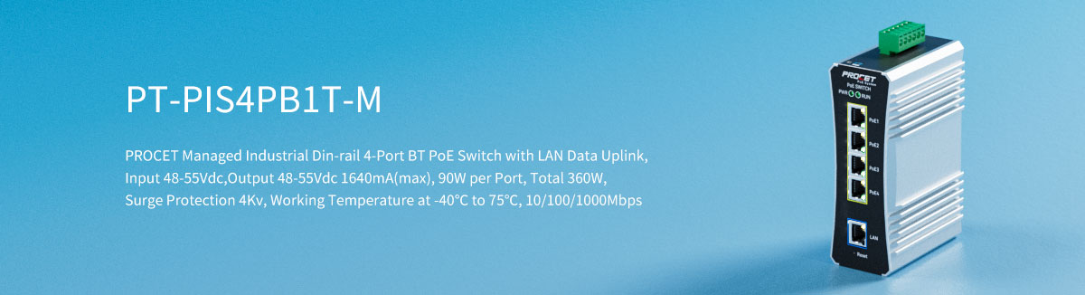 PT-PIS4PB1T-M Hardened 5-Port Gigabit Managed PoE++ DIN-Rail Switch