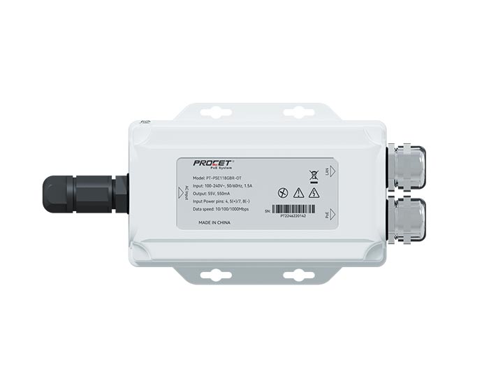PT-PSE118GBR-OT IP67 waterproof AC to 60W PoE++ Injector for outdoor application