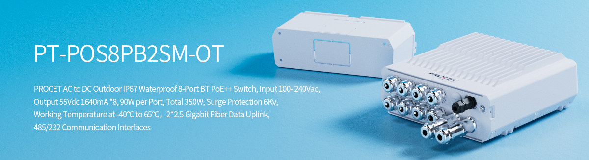 Outdoor 8 Port PoE Switch with 2 SFP 485/232 Communication Interfaces PT-POS8PB2SM-OT
