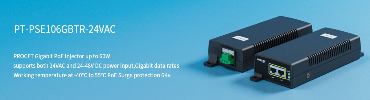 PT-PSE106GBTR-24VAC Gigabit 60W Ultra PoE Injector